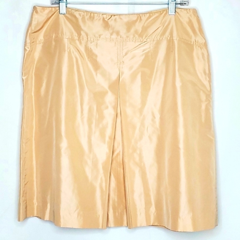 J. Crew 100% SILK A-line Skirt Size 14 Neutral Champagne Cream Pleat Chic